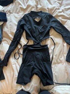 Black Long Sleeve Cutout Tie-Back Romper